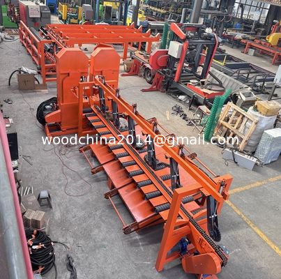 2 teste banda verticale segatrici piccoli tronchi linea di lavorazione del legno con piattaforma