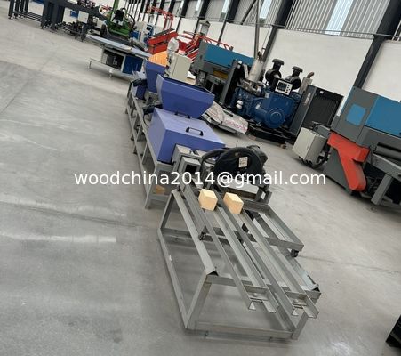 Nuova macchina automatica a due teste per la sega a fette di legno per blocchi di polvere per la produzione di pallet di legno