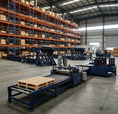 Linea di produzione automatica di pallet di legno EPAL ad alta efficienza. Capacità 50-80 pcs/h.